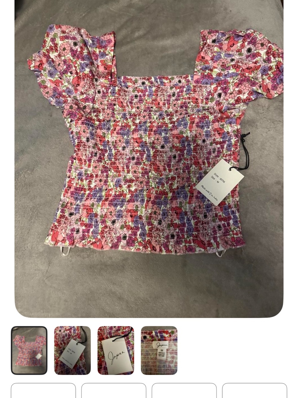 Japna Pink Floral Smocked Square-Neck Crop Top